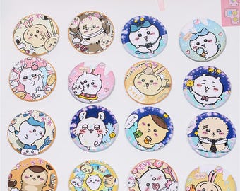 Niedliche Chiikawa Runde Metall Badge Pin - 5,8 cm glänzende Brosche für Taschen & Federmäppchen, mehrere Styles