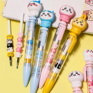 Bolígrafo de gel con cuentas apilables Chiikawa, 17 cm, cuentas intercambiables para manualidades, tinta negra de 0,5 mm para exámenes y manualidades