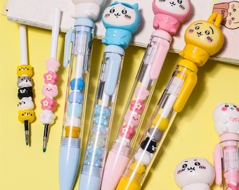 Chiikawa Stackable Bead Gel Pen, 17cm DIY Interchangeable Beads, 0.5mm Black Ink for Exams & Crafts
