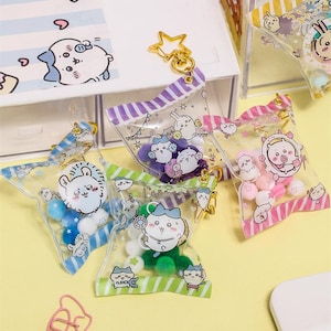Chiikawa Cute Candy Bag Keychain – 6.8×6cm, Clear Print, Star Hook, Plastic + Metal, 6 Styles