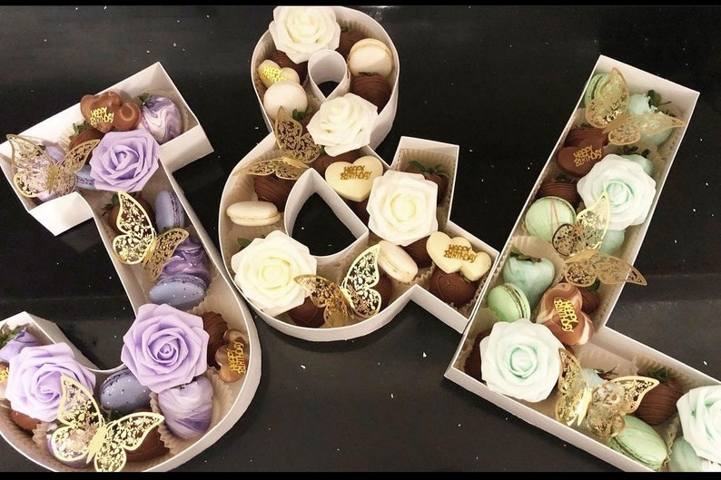 DIY Fillable Letter/ Number boxes 28cm/11 fruit charcuterie tray / sweet box / flower box / chocolate box /Strawberry box image 2