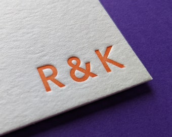 Personalised Monogram Initials Letterpress Flat Notecards - Correspondence Cards - Choice of Ink Colour. Couple Stationery