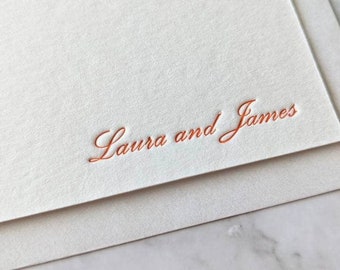 Personalised Script Letterpress Flat Notecards - Correspondence Cards - Choice of Ink Colour. Individual - Couple - Family Stationery