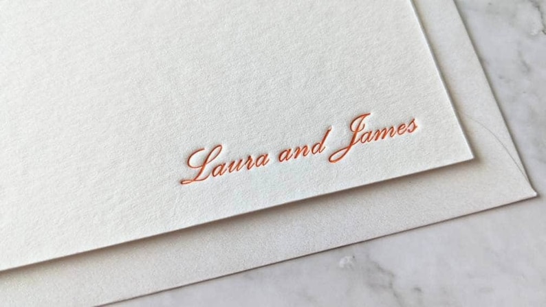 Personalised Script Letterpress Flat Notecards Correspondence Cards Choice of Ink Colour. Individual Couple Family Stationery zdjęcie 1
