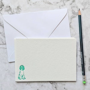 Springer Spaniel Dog Letterpress A6 Notecards / Notelets / Correspondence Cards. Pack of 6. Green Ink. Optional Printed Envelopes Plain