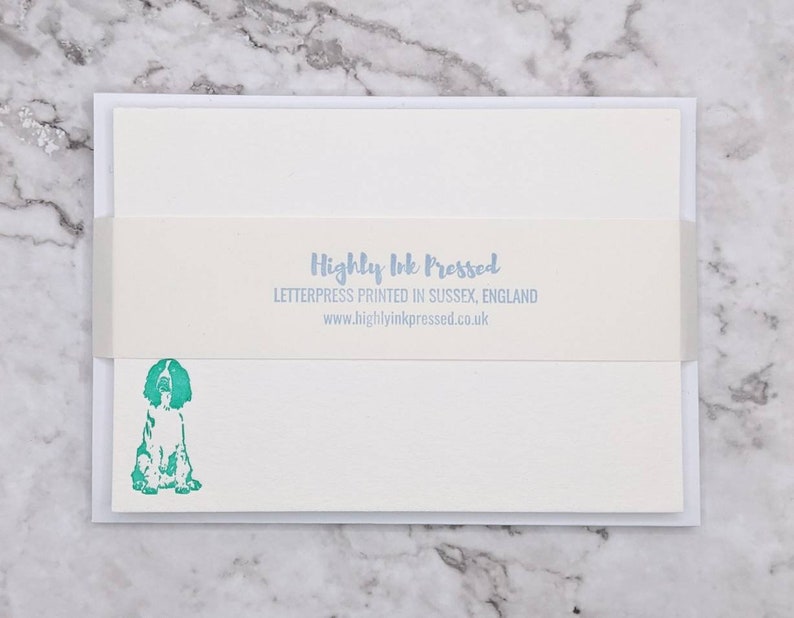 Springer Spaniel Dog Letterpress A6 Notecards / Notelets / Correspondence Cards. Pack of 6. Green Ink. Optional Printed Envelopes image 5
