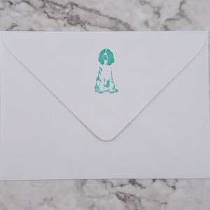 Springer Spaniel Dog Letterpress A6 Notecards / Notelets / Correspondence Cards. Pack of 6. Green Ink. Optional Printed Envelopes image 3