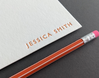 Personalised Letterpress Flat Notecards - Correspondence Cards - Choice of Ink Colour. Individual - Couple - Family Stationery.