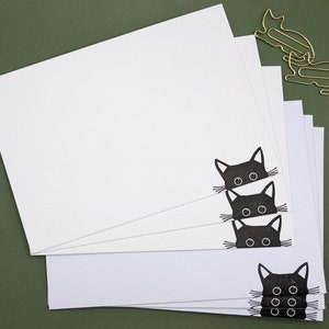 Peeking Cat Letterpress Flat Notecards / Notelets / Correspondence Cards. Pack of 6. Black Ink. Ideal Gift. Printed Envelopes