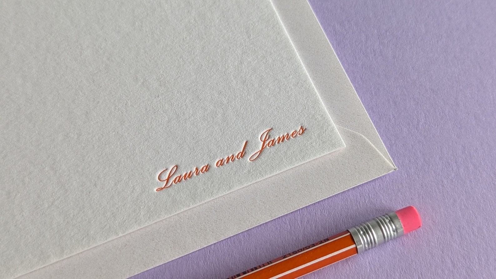 Personalised Script Letterpress Flat Notecards - Correspondence Cards - Choice of Ink Colour. Individual - Couple - Family Stationery