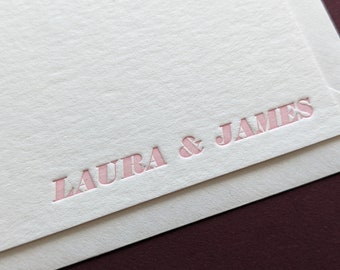 Personalised Letterpress Flat Notecards - Correspondence Cards - Choice of Ink Colour. Individual - Couple - Family Stationery