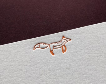 Fox Letterpress Flat Notecards / Notelets / Correspondence Cards. Pack of 6. Orange Ink. Ideal Gift. Optional Printed Envelopes