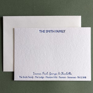 Personalisierte Familie Letterpress Flache Grußkarten - Correspondence Cards - Adresse - Auswahl der Tintenfarbe.