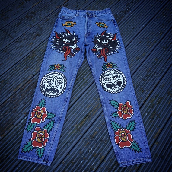 Painted Custom Denim With Traditional Old School - Etsy