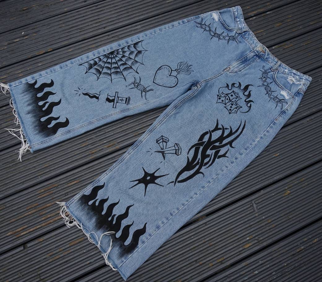 Custom Jeans Hand Painted With Chicano 