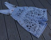Hand Painted Dungarees Shorts with Freehand Traditional Tattoo Flash
