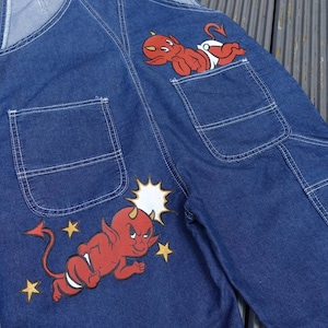 Unisex Hand Painted Custom Overall Dungarees with Hot Stuff Devils