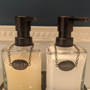 Customizable Soap Dispenser Tags: Bronze Chain Labels, Gift Box