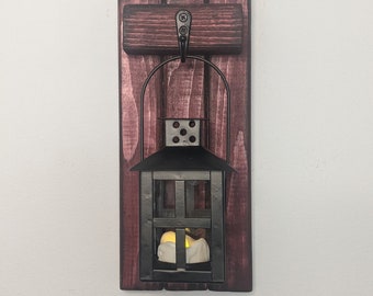 Rustic Wood Lantern Wall Sconce with LED Candle