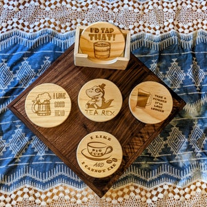 Funny Pun Coasters: Set of 5 with Holder, Beer Puns