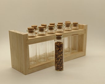 Spice Rack with glass tubes and cork stoppers