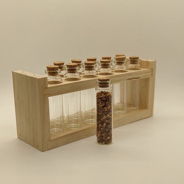 Spice Rack with glass tubes and cork stoppers