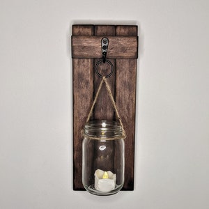Rustic Wall Sconce with Glass Jar and Dripped Wax Tea Light
