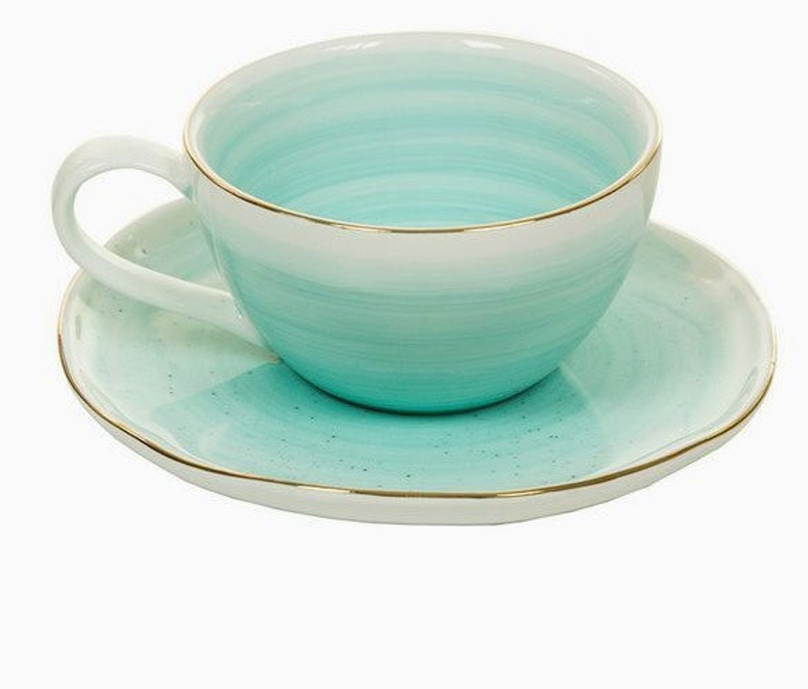 Opalescent Tea Cup and Saucer Opalescent Cup and Saucer Blue Etsy