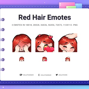 Sweet Red Haired Emotes | Blush | Love | Pat | Twitch Discord Youtube