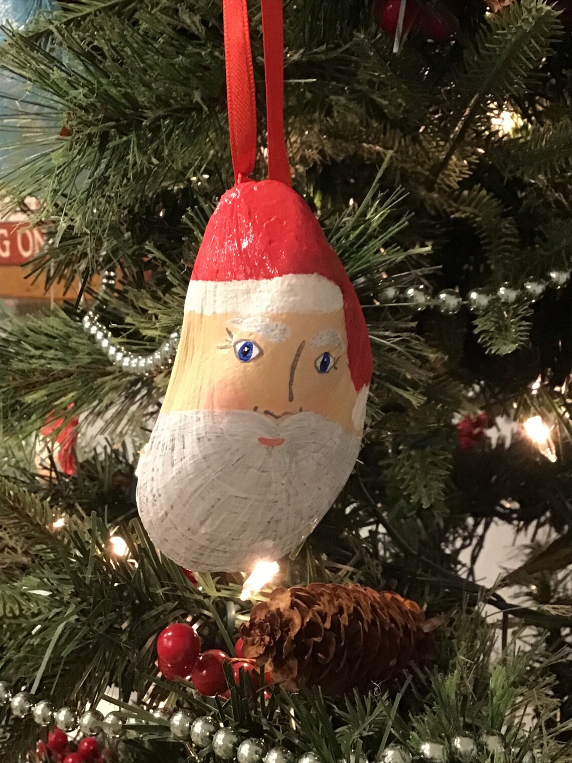 Hand Painted Santa Shell Christmas Ornament | Etsy