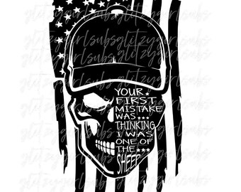 18x18 Multicolor American Flag Skull Veteran Gift DressedForDuty Your First Mistake was Thinking I was One of The Sheep Skull Throw Pillow 18x18 Multicolor American Flag Skull Veteran Gift DressedForDuty Your First Mistake was Thinking I was One of The Sheep Skull Throw Pillow