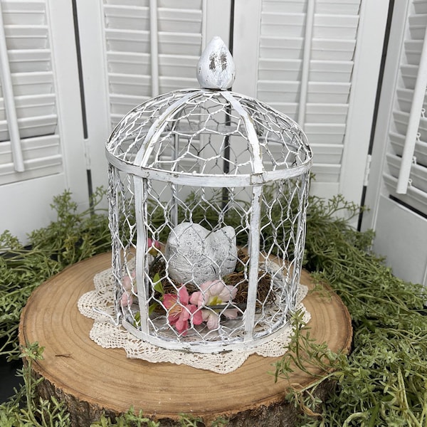 Wire Bird Cage with Bird and Nest, Chicken Wire Bird Cage