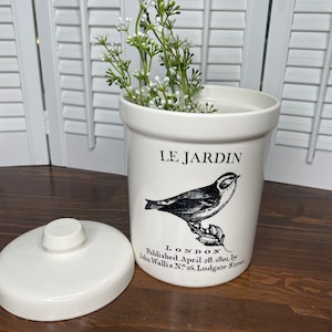 Vintage Furio Utensil Crock Canister with Lid, Bird Kitchen Decor