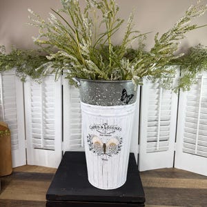 Tall Vintage Looking Metal Vase Bucket with Handles