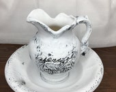 Vintage Pitcher and Basin, Water Pitcher and Basin, Pitcher and Plate, White Pitcher, Farmhouse