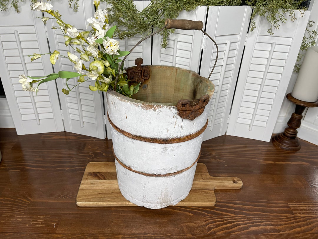 Vintage Large Wooden Ice Cream Bucket Rustic Etsy