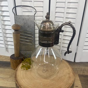 Vintage Clear Glass and Silver Claret Pitcher, Carafe, Decanter