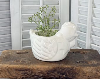 Vintage Small White Chicken Hen Planter, Sponge Holder, Made in Taiwan