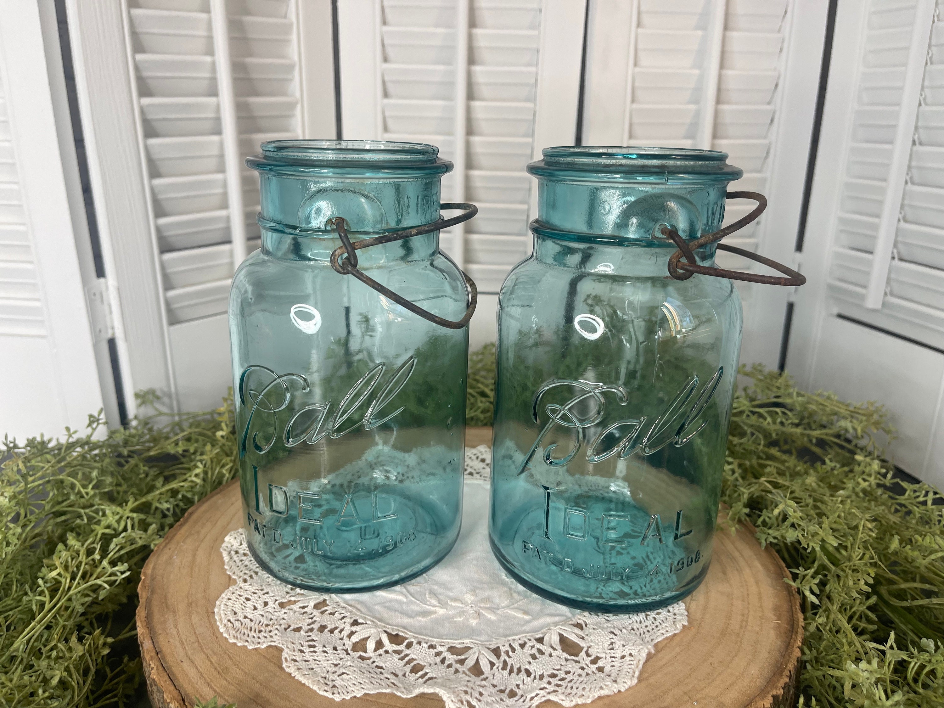 Vintage Set of 2 Blue Ball Ideal Glass Mason Jars, 1900-1910 - Etsy