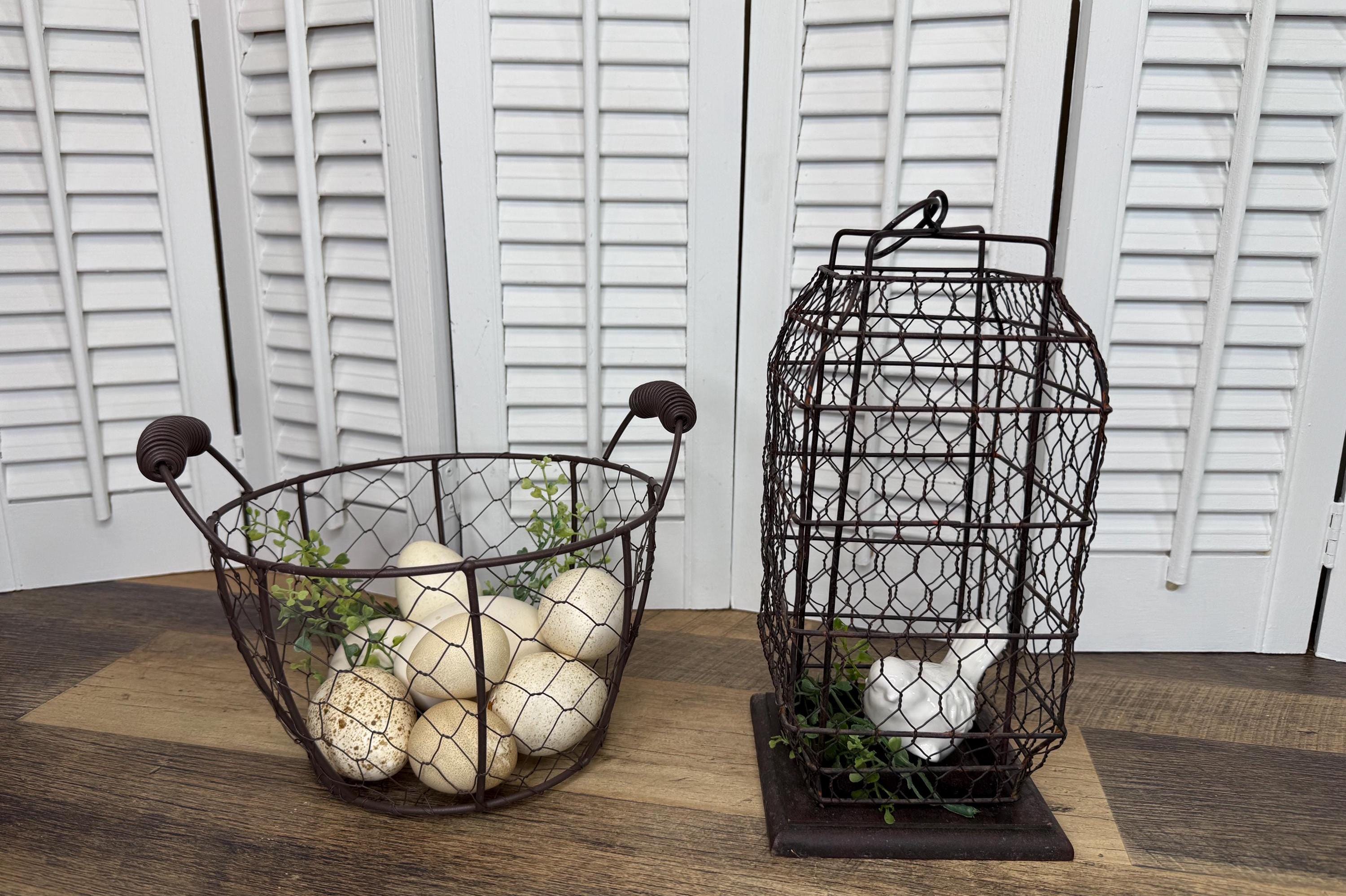 Rustic Chicken Wire Candle Holder and Basket