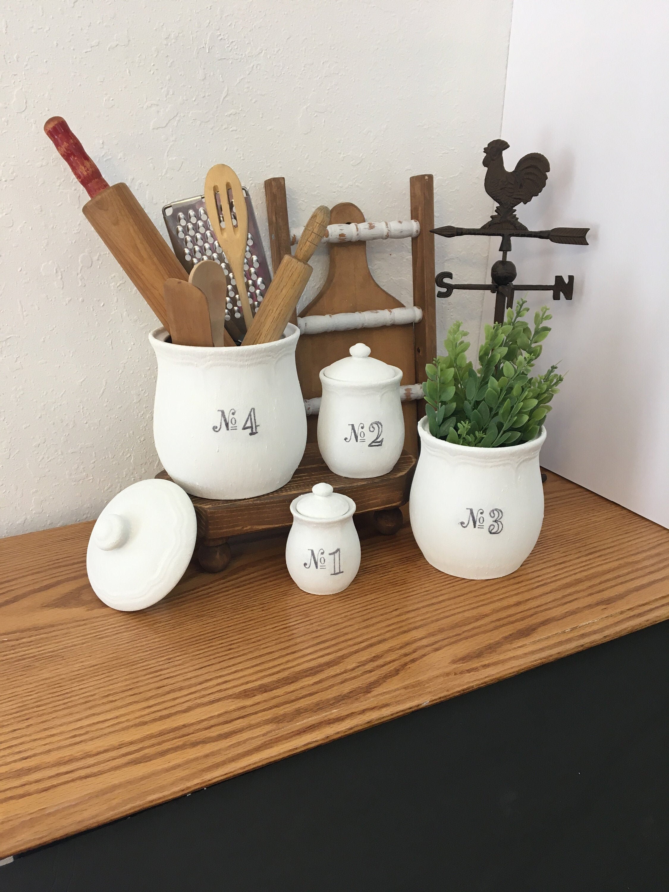 Canister Set of 4 Canister Set Utensil Holder Refinished Etsy