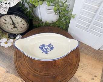 Vintage Pfaltzgraff Yorktowne Blue Floral Stoneware Augratin Potato Dish