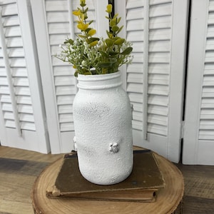 Rustic Glass Jar Vase with Bee Design