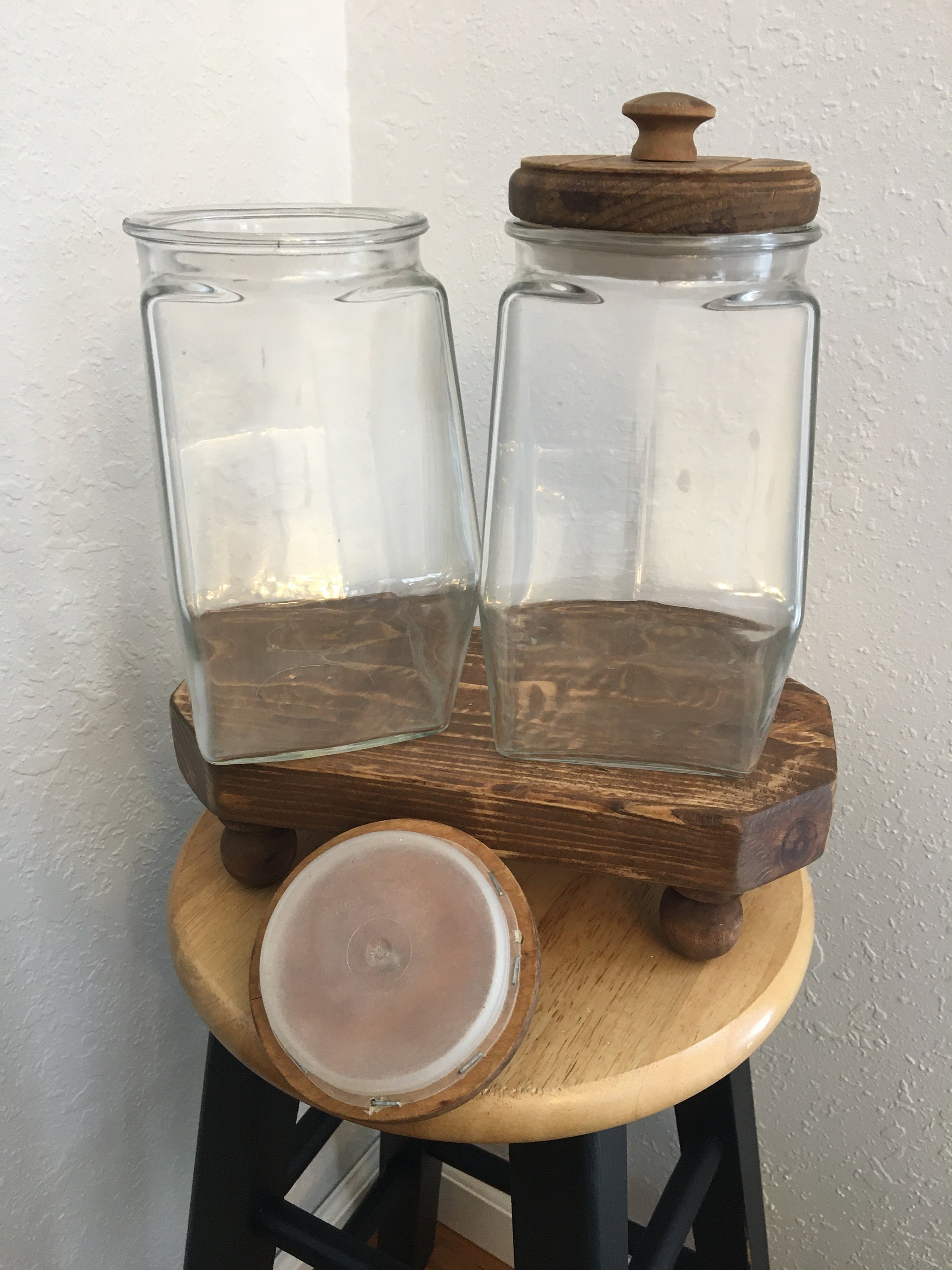 Vintage Glass Containers with Wood Lids Glass Jars Treats Etsy