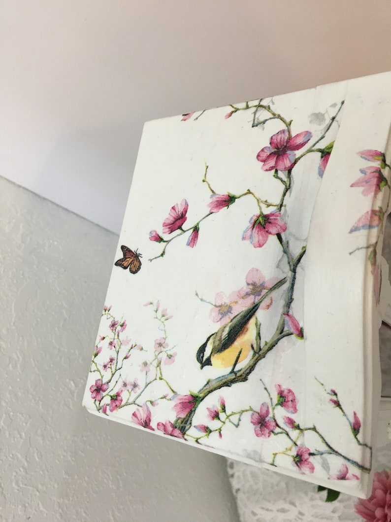 Jewelry Box Vintage Floral Pink Wood Jewelry Box Cherry Blossom Upcycled Refinished Jewelry Box Flowers Bedroom