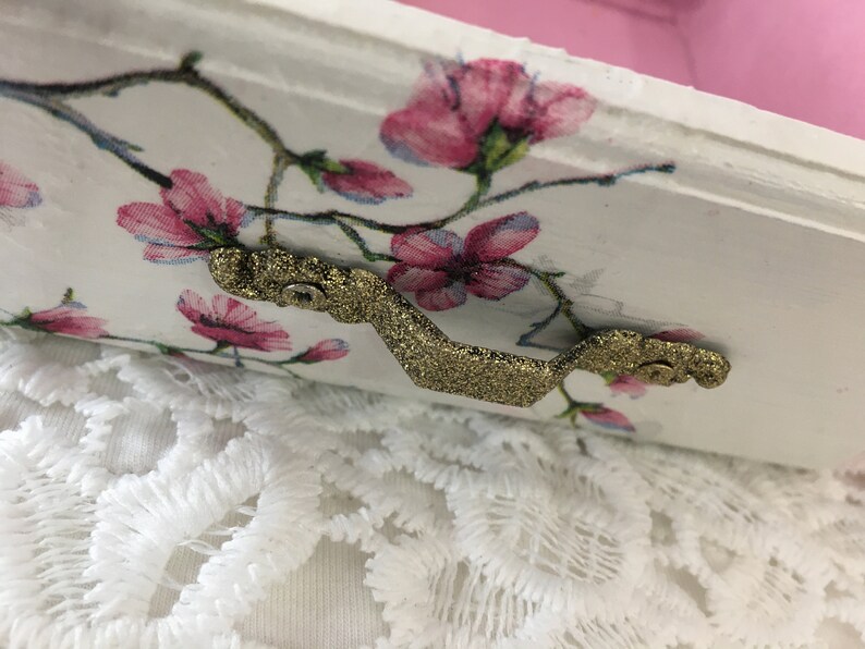 Refinished Jewelry Box Upcycled Jewelry Box Bedroom Vintage Floral Pink Cherry Blossom Flowers Wood Jewelry Box