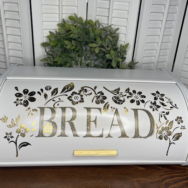 White and Gold Bread Box Etsy