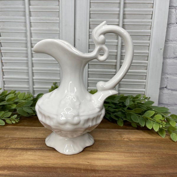 White Vintage Small Pitcher made in Portugal, Decorative vase