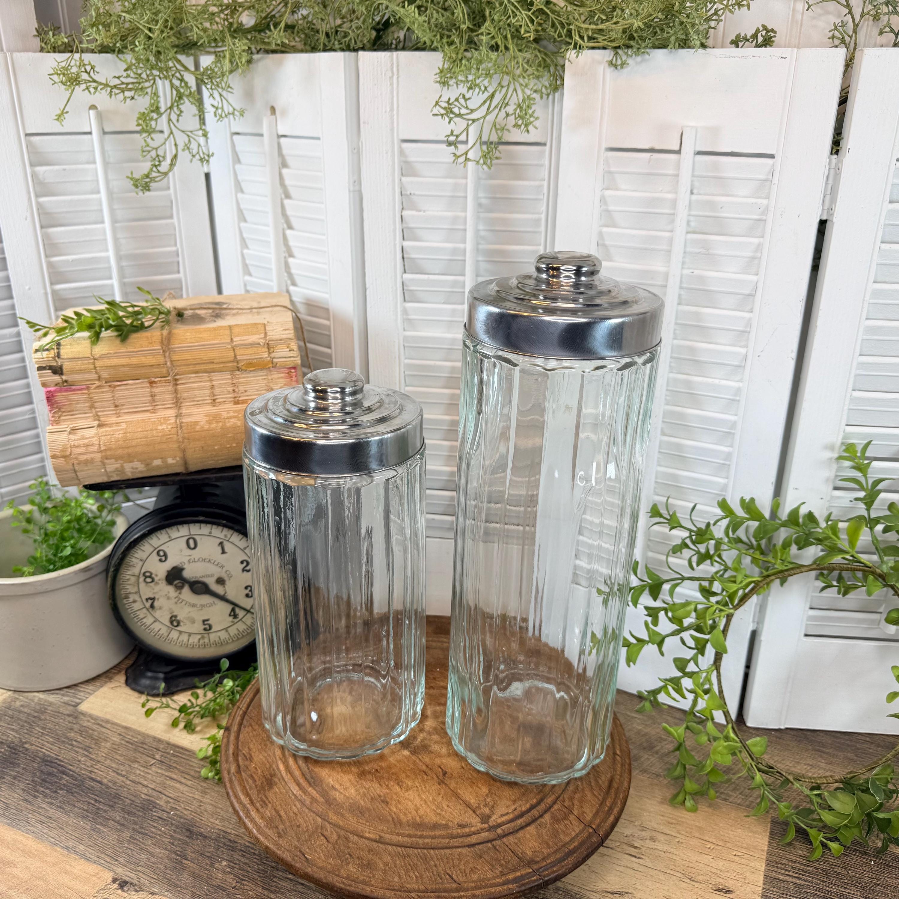 Vintage Ribbed Glass Jar With Lid - Etsy