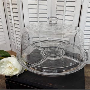 Vintage Clear Glass Cake Stand with Cloche Dome: Hobnail Detail